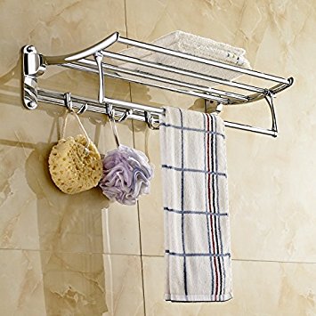 Rozin Chrome Finish Bathroom Towel Shelf Folding Bath Towel Holder with Hook