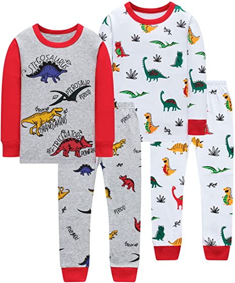 Rocket Pajamas for Boys Christmas Airplane Sleepwear Kids Children PJs Baby Clothes 4 Pieces Cotton Pants Set