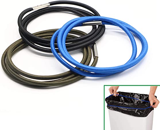 Trash Can Rubber Bands Set of 3, Black, Blue, Olive Green, Fits 13 to 30 Gallon Trash Cans, Hongmed Garbage Can Elastic Bands, Durable Trash Can Bag Holder Straps Good for Home and Office