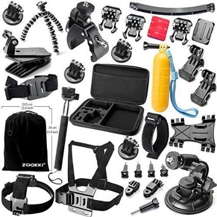 Zookki Accessories Kit for GoPro Hero 4 3 3 2 1 Black Silver Accessory Kit for Gopro 4 3 3 2 1 SJ4000 SJ5000 SJ6000 Camera Camcorder Camera Accessory Set in Parachuting Swimming Rowing Surfing Skiing Climbing Running Bike Riding Camping Diving Outing Any Other Outdoors Sports