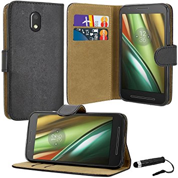 Case Collection® Premium Quality Leather Book Style Wallet Flip Case Cover With Credit Card & Money Slots For Motorola Moto E3