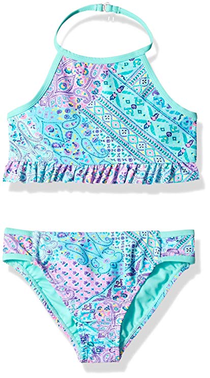 Angel Beach Big Girls' High Neck Bikini Swimsuit Set with Ruffle