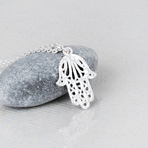 Sterling Silver Filigree Hamsa Necklace - Designer Handmade Hand Necklace - 15 inch   2 inch extending Chain