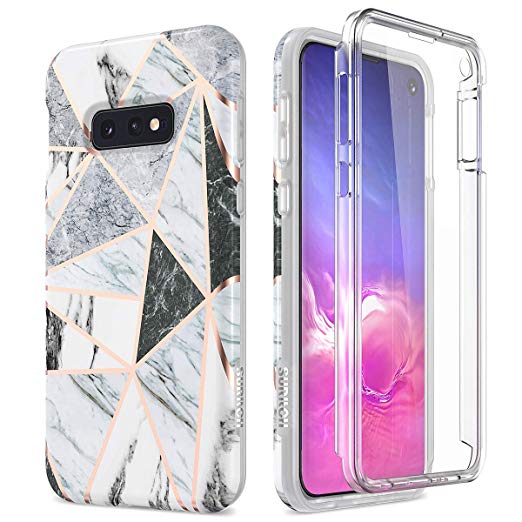 SURITCH Case for Galaxy S10e,[Built-in Screen Protector] Cute Geometric Marble Shockproof Rugged Cover for Samsung Galaxy S10e 5.8 Inch (Gray Marble)