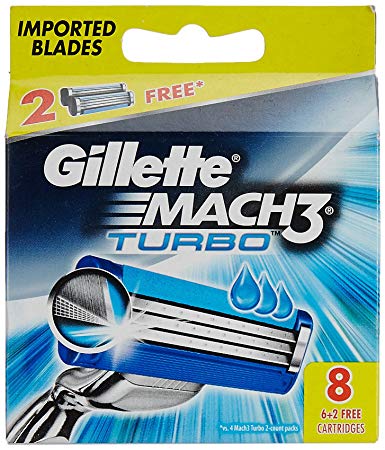 Gillette Mach 3 Turbo Manual Shaving Razor Blades - 6 Pieces with Free 2 Cartridge