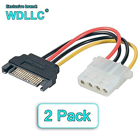 15-Pin SATA Male to Molex LP4 Female Power IDE Cable 6-Inch (2 Pack) - WDLLC