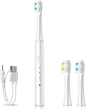 Electric Toothbrush Sonic Rechargeable Toothbrush with 2 Brush Heads,3 Modes 2.5 Hours Fast Charge for 40 Days Use Cleaning Toothbrush for Adults,White
