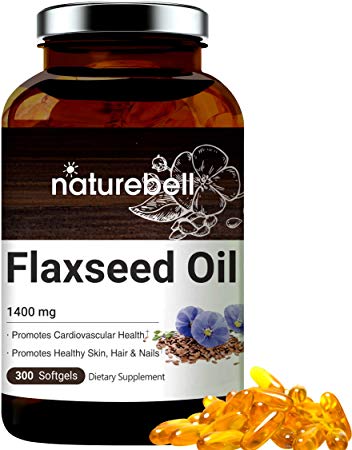 NatureBell Flaxseed Oil 1400mg, 300 Softgels, Rich in Omega 3 6 9, Supports Vascular, Skin, Nails and Hair Health, No GMOs. (300 Softgels)