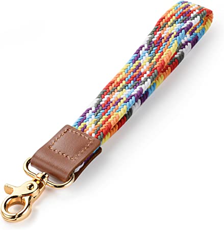 Vicloon Wrist Lanyard, Wrist Lanyard Key Chain, Keychain Lanyard Wristlet Strap with Swivel Lobster Clasp Leather Wristband Key Chain for Car Keys ID Badges Card (Rainbow)