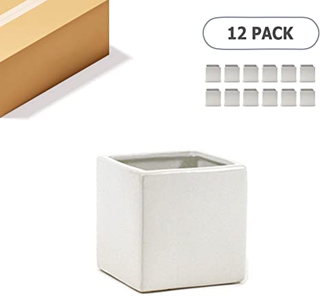 WGV Ceramic Cube Vase Bulk Width 3" Height 3" (Fits 2.5" Pot) Elegant Modern Small Square Floral Planter Terrarium Container Table Dresser for Event Accent Home Office Decor White 12 Pieces