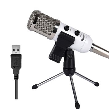 USB Microphone, FifineTM Plug & Play Condenser Microphone For PC/Computer(Windows, Mac, Linux OX), Podcasting, Recording-White(K056)