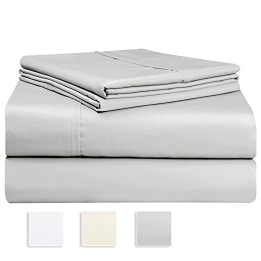 1000 Thread Count Sheet Set, 100% Long-staple Cotton Silver Queen Sheets, Sateen Weave Bedsheets, Stylish 4-inch hem, Upto 17 inch Deep Pockets by Pizuna Linens (100% Cotton Sheet Set, Silver Queen)