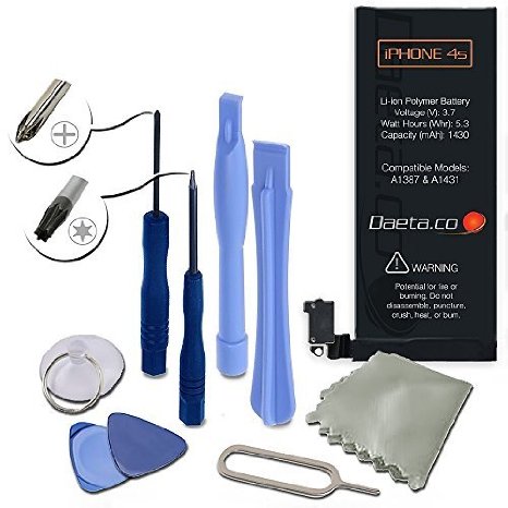 iPhone 4s Battery Replacement  New Zero Cycle 1430mAh 37V Li-Ion with Complete Tools Kit and Instructions Compatible with Models of the iPhone 4s A1387 and A1431 CDMA and GSM - Daeta
