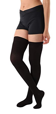 Compression Stockings, Made in The USA - Opaque Medical Graduated Compression 20-30 mmHg, Unisex Thigh High with Silicone Border Closed Toe, Black- Size Large - SKU: A203BL3 - Absolute Support