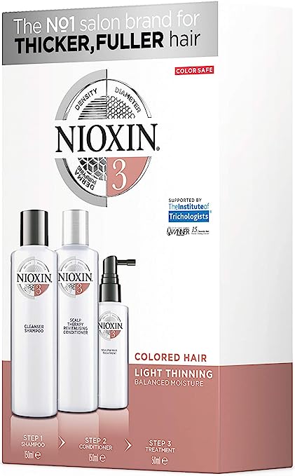 NIOXIN System 3 Trio Pack, Cleanser Shampoo   Scalp Therapy Revitalising Conditioner   Scalp & Hair Treatment (300ml   300ml   100ml), For Coloured Hair with Progressed Thinning