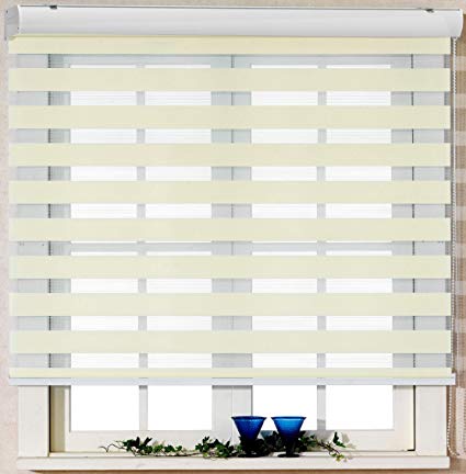 Foiresoft Custom Cut to Size, [Winsharp Basic, Ivory, W 87 x H 64 inch] Zebra Roller Blinds, Dual Layer Shades, Sheer or Privacy Light Control, Day and Night Window Drapes, 20 to 103 inch Wide