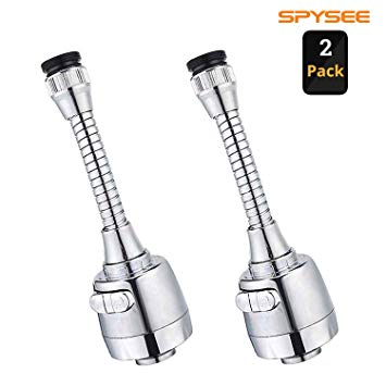 SPYSEE Faucet Sprayer Attachment, Kitchen Sink 360 Flexible Hose Extension Universal Aerator Head Replacement Water Saving Nozzle Filter Adapter Tap Silver {2-Pack}