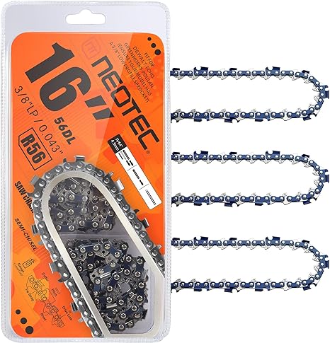 16 Inch Chainsaw Chain,3/8"LP Pitch,0.043"Gauge 56 Drive Links R56 Chain Fits for Milwaukee M18 Dewalt and More（3 chains）