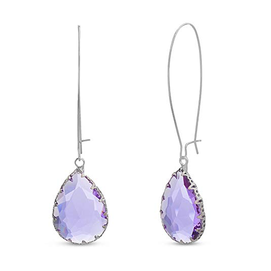 Devin Rose Long French Wire Teardrop Dangle Earrings for Women in Plated Brass (Various Colors)