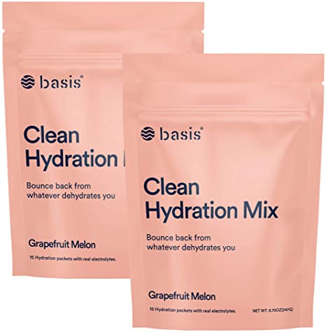 Basis Electrolyte Powder, Clean Hydration, Keto-Friendly, Easy-Open Supplement Drink Mix Low Sugar Dehydration Relief - for Workout Illness Hangover Travel Sports Fatigue (Grapefruit Melon, 30 Sticks)