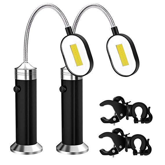 ACVCY Grill Lights for BBQ,10 LED Super Bright Magnetic Grill Light Work Task Light with Adjustable Screw Clamp, 360 Degree Rotation Flexible Goose Neck, Not Included Batteries