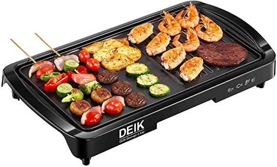 Electric Griddle, DEIK 2-in-1 Indoor Grill Smokeless Coated Non-Stick Pancake Griddle, 20''x10'' Extra Large Surface with 2 Oil Collection Channel, Cold-Touch Design, 5-Level Control, 1600W