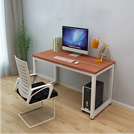 Dripex Modern Simple Style Steel Frame Wooden Home Office Table - Computer PC Laptop Desk Study Table Workstation for Home Office and More - Brown