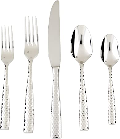 Fortessa Lucca Faceted 18/10 Stainless Steel Flatware Set, Service for 1, 5-Piece