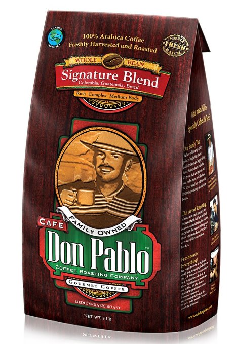5LB Cafe Don Pablo Gourmet Coffee Signature Blend - Medium-Dark Roast - Whole Bean - 5 Lb Bag
