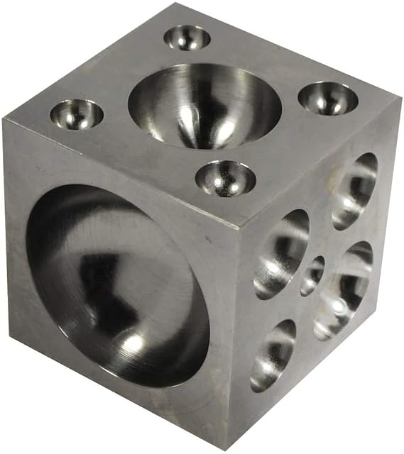 Steel Dapping Block Square Cube with Polished Carbon Steel Cavities 3” x 3” x 3”.