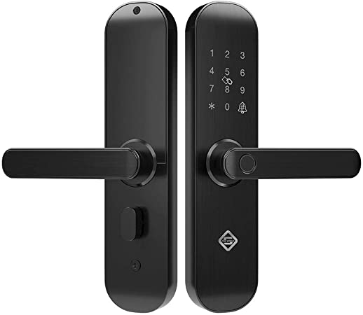 PINEWORLD E202Pro Smart Fingerprint Door Lock, WiFi Bluetooth App Remote Control Lock for Office/Apartment Business Use, Handle Free Reversible
