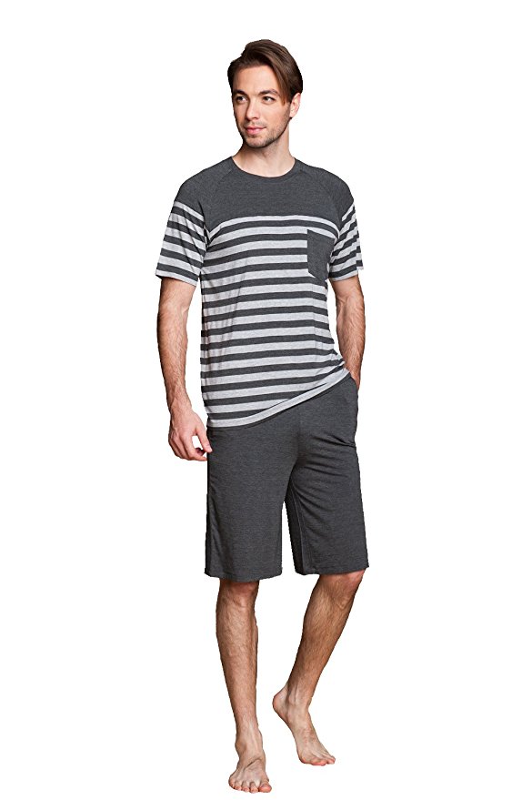 Suntasty Men's Modal Cotton Sleepwear Short Sleeve Pajama Shorts and Top Set