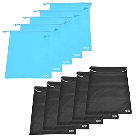 Cosmos ® 10 PCS Non-Woven Drawstring Shoe Bags, 13-3/4 x 11 inches & 17-1/2 x 13-1/2 inches (Black and Light Blue)