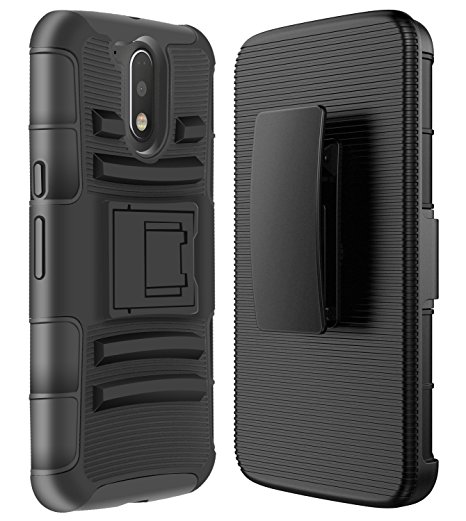 Moto G4 Play Case, SGM® Hybrid Dual Layer Combo Armor Defender Protective Case With Kickstand   Belt Clip Holster For Moto G4 Play (Black)