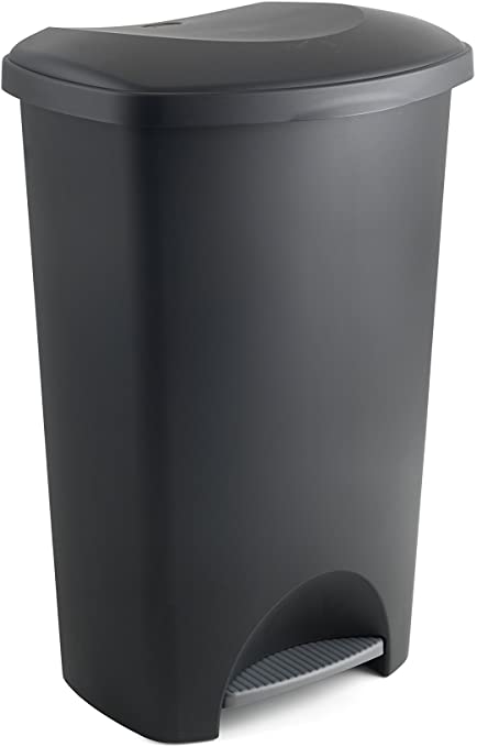 Addis Eco Made from 100% Plastic Family Kitchen Pedal Bin, 50 Litre, All Black Recycled