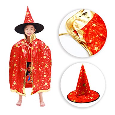 Halloween Witch Cape Halloween Witch Costumes Cosplay Cloak Halloween Fancy Dress Witch Cloak Pumpkin Candy Bag for Kids Boys Girls