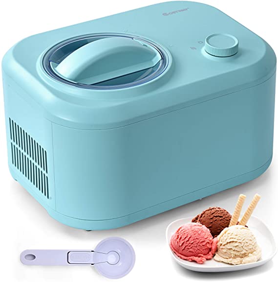 COSTWAY Ice Cream Maker, 1.1-Quart Automatic Electronic Gelato Maker with 3 Operation Modes, Built-In Compressor, Portable Homemade Dessert Maker with Spoon, Ice Cream Machine for Home, Dorm (Green)