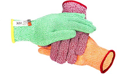 C0222S3 3 Color Cut Resistant Gloves Red For Meat, Green For Veg, Yellow For Fruit- High Performance Cut Level 5, Food Grade No Cross Contam, 3Piece Small