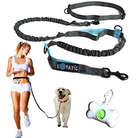 IMPROVED Hands Free Dog Leash - Retractable Pet Leash - Dual Waist Belt Dog Leash For Training Running Walking Hiking Jogging - Reflective Stitching Adjustable Bungee Leash - Large Dogs Up 150 Lbs