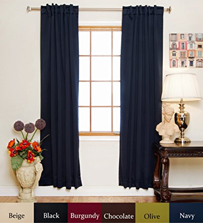 Blackout Curtain Navy Rod Pocket Energy Saving Thermal Insulated 84 Inch Length Pair