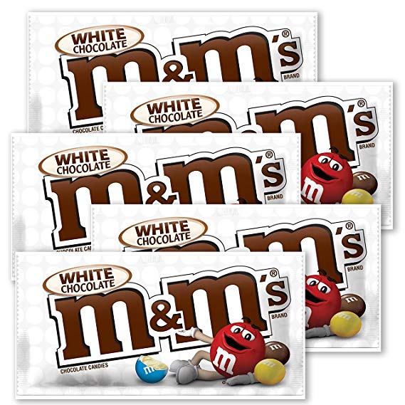 Five Packages of M&M'S New White Chocolate Candy Singles Size 1.5 - Ounce Pouch