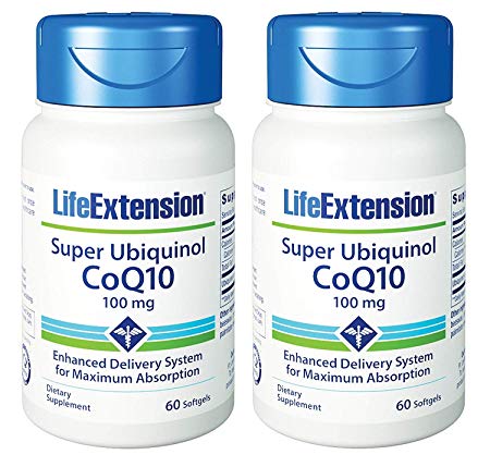 Life Extension Super Ubiquinol CoQ10, 100 mg, Softgels, 60-Count (2 Packs )