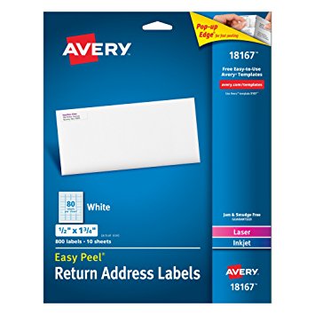 Avery Easy Peel Return Address Labels 1/2" x 1-3/4", Pack of 800 (18167)