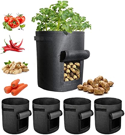 7 Gallon Grow Bags,Heavy Duty Plant Growing Bags,Aeration Farbic Pots with Flap,Smart Pots,Potato Grow Bag Pots with Window,Gardening Planting Bags for Tomato Vegetable,Large Grow Container 5 Pack