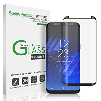 Galaxy S8 Glass Screen Protector, amFilm Full Screen [Case Friendly] Dot Matrix 3D Curved Tempered Glass Screen Protector for Samsung Galaxy S8 (Black) [Bubble Free Guarantee]