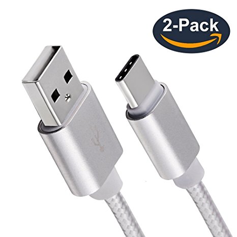 USB Type C Cable(2 Pcs),USB C Cable 6.6Ft Nylon Braided Fast Charger Cord(USB3.0)FOR Samsung Galaxy S8,S8 Plus,Google Pixel XL,Nintendo Switch,Nexus 6p,Macbook And More (silvery)