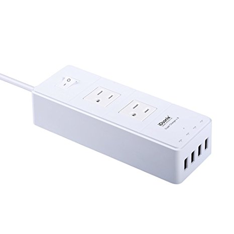 iDsonix Traveling 1250W 2 Outlet Surge Protector Power Strip with 20W 4 Ports USB Charger for iPhone 7/7 plus, iPad Air 2/Mini 4, Samsung Galaxy S6/S6 Edge/Note 5, HTC, Nexus and More