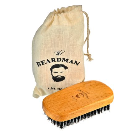 The Beardman Beard and Hair Brush BambooBeachwood with 100 Soft Boar Bristles Comb Beards and Mustache Complete with Muslin Style Cotton Gift Bag Soft