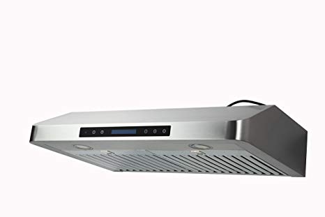 EKON NAC01 Super Slim Under Cabinet/Wall Mounted Kitchen Range Hood/4 Speeds Touch Control LCD Display With Remote Control/2 Pcs 3W Led Lamp/600 CFM (stainless steel, 30")