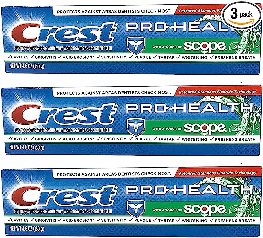 Crest Pro-Health with a Touch of Scope Whitening Toothpaste, 4.6 oz (Pack of 3) - Packaging May Vary